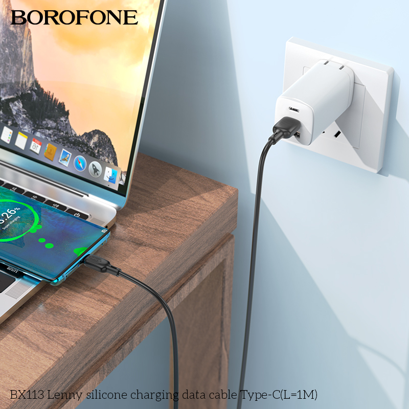 BOROFONE BX113 Lenny USB-A to USB-C silicone cable 1m NZ 6